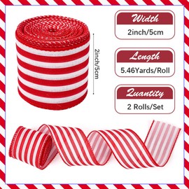 CABODYALS 10M Red White Striped Ribbons Christmas Single Face Printed Polyester Fabric Grosgrain Strip Edging Wired Satin Ribbon for Gift Wrapping Wreath Making Festival Decor Diy Craft Supply