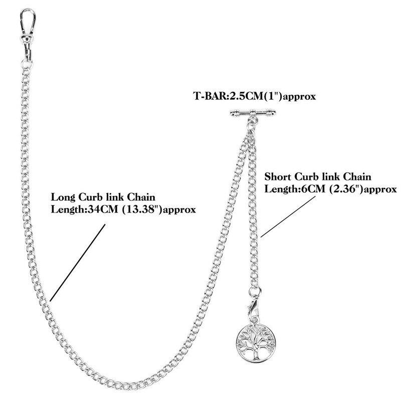 SIBOSUN Pocket Watch With Albert T-Bar Chain & Lobster Clasps