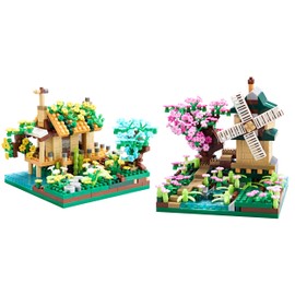 RuiChuangKeJi Botanicle Collection Sakura Tree House Plants Micro Block Building Set Toy Friendship Windmill Model Cherry Blossom Flowers for Girls, a Ideas DIY Gift Kids and Adults (with 4 Figure)