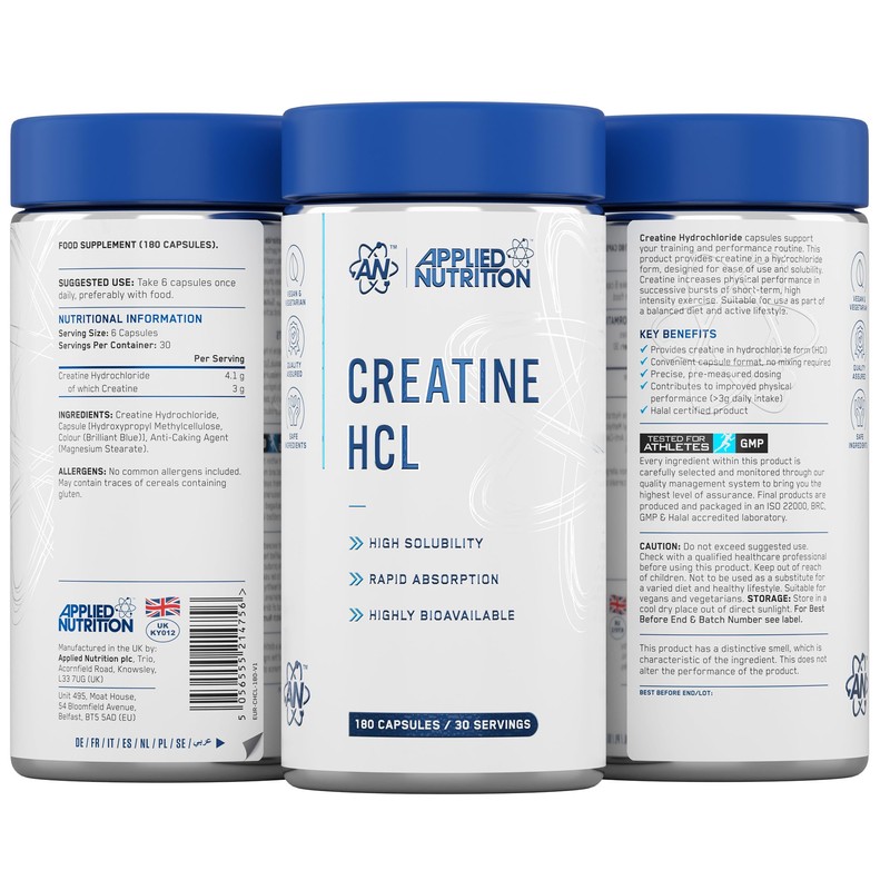 Applied Nutrition Creatine HCL Capsules, 3g Creatine Per Serving, Creatine