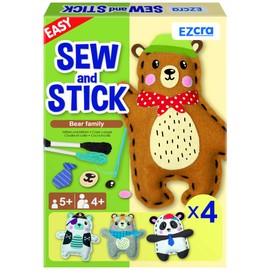EZCRA Easy Arts and Crafts for Kids - No Mess Sewing Kit for Kids - 4 Easy to Do Bear Sewing Projects - Fun Felt Stickers - Tools with Instruction - Gifts for Boys and Girls Age 4,5,6,7,8