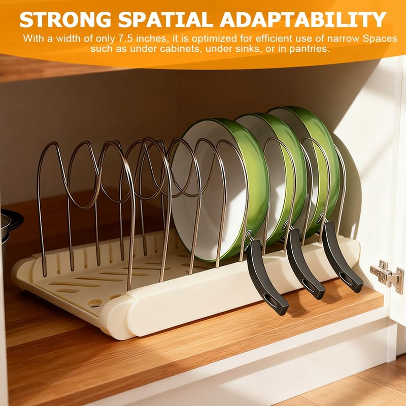 Pot and Pan Organizer Under Cabinet, Expandable Pan Organizer, White