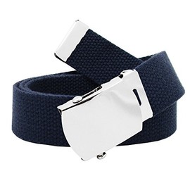 Build A Belt Classic Silver 1.25" Wide Slider Buckle with Canvas Web Belt (Mens Medium Navy Blue)