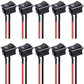 10Pcs Rocker Switch ON/Off 2Pin Latching Square SPST Toggle Switch Snap with Wires KCD1-X-F