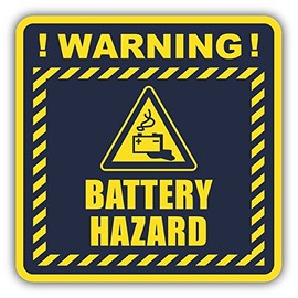 Zirni Battery Hazard Warning Sign Sticker Decal Design 5" X 5"