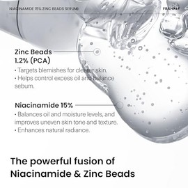 FRANKLY Suero de Niacinamida 15% + Perlas de Zinc | Reparación de la piel de dosis alta pero suave | Control del acné, poros y enrojecimiento | Sistem