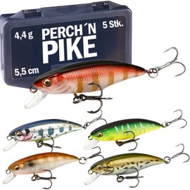 Wobblers Set of 5 for Trout & Bass, 5.5 cm, Artificial Bait Set for Spin Fishing, Minnow Bait Sinking for Freshwater, Ultra Light 4.4 g, 5.5 cm in Various Decorations, Trout Bait (Set-3)