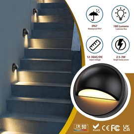 SQEDT 1Pack Warm White 2700K Low Voltage Deck Lights, Outdoor Landscape Lighting,12-36V AC/DC,200LM 2.5W LED Landscape Step Railing Fence Light with IP67 Waterproof, PC+ABS Materials,Black,UL Cord.