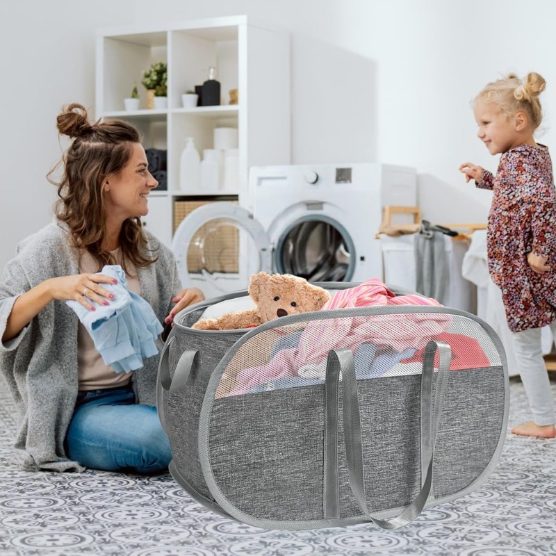 BOSNONA 2 Pack Large Collapsible Laundry Baskets 74L Pop Up