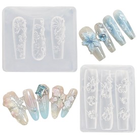 Goufaju&Onukaly Premium Silicone Flower Nail Art Molds for DIY Charms, 3D Floral Nail Template for Manicure Decorations, Blossom Stencil Craft Tool for Women