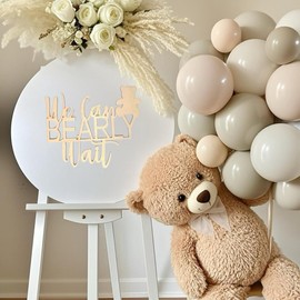 Wlropted We Can Bearly Wait Sign for Backdrop - Teddy Bear Baby Shower Decoration,Wooden We Can Bearly Wait Backdrop Decor for Boy Girl Gender Reveal 1st Birthday Party Supplies