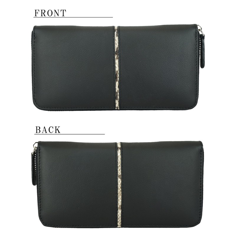 Bliss Leather, Genuine Python, Long Wallet, Snakeskin Cowhide Leather, Round