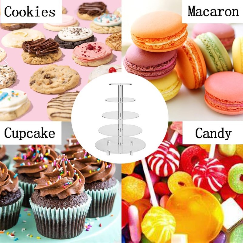 5段 ケーキスタンド BetterJonny 透明お菓子皿 アクリル樹脂 デザートスタンド お菓子 果物 ケーキ アフタヌーンティー