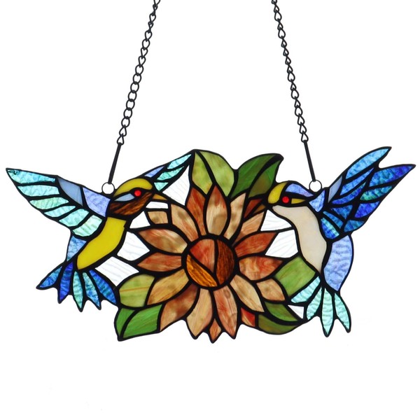 Bieye W10006 Hummingbirds Flower Tiffany Style Stained Glass Window Hangings