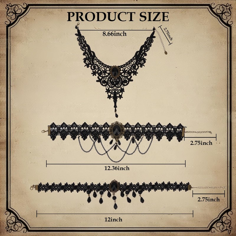 Uintoon 6PCS Black Gothic Lace Choker Necklace Set for Women
