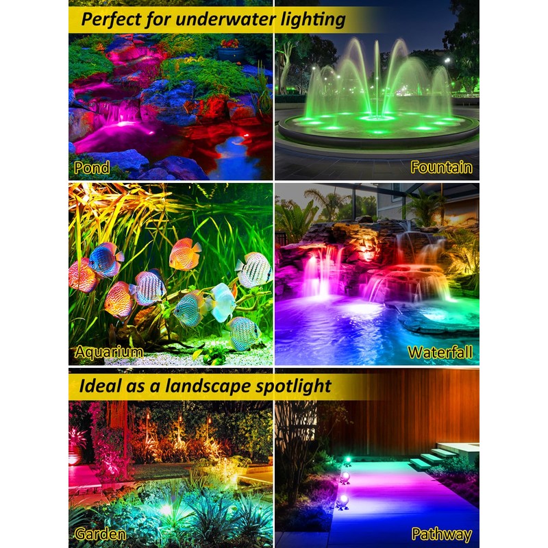 T-SUN RGB Pond Light LED Underwater Pond Lights Submersible Fountain