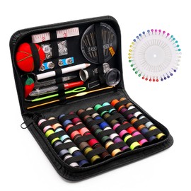 SumDirect Premium Sewing Supplies Kit, 129 Pcs Professional Sewing Kit with Case, Travel Sewing Set with Scissors, Threads, Needles Etc for Beginner, Traveller, Adults, DIY and Emergency Use (Small)