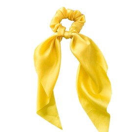 Hair Scrunchies with Satin Ribbon Bow, Yellow Ponytail Holders, Hair Bands Elastics Accessories