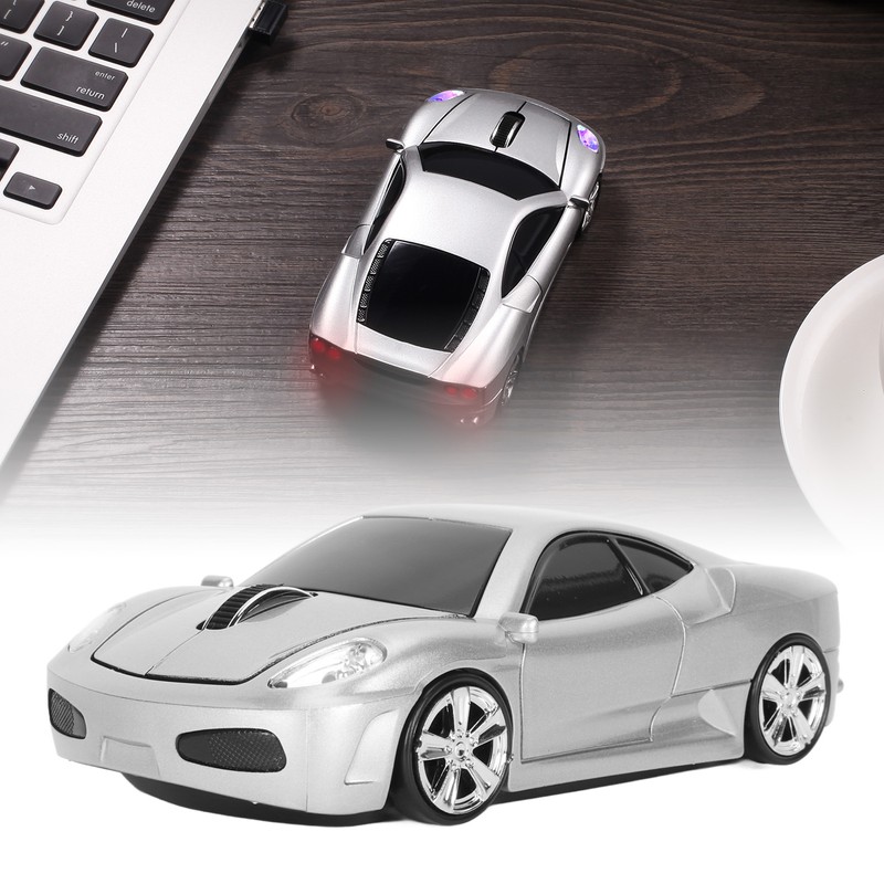 Wireless Mouse Silver Sports Car Style 2.4GHz USB Receiver 1600DPI