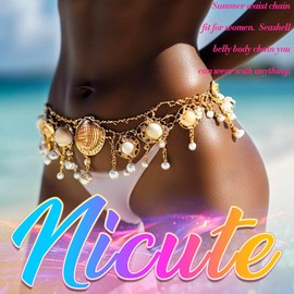 Nicute Seashell Belly Chain Gold Wasit Chain Starfish Shell Body Chain Summer Beach Bikini Body Jewelry for Women (Gold1)