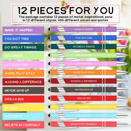 12 Pieces Quotes Pen Inspirational Ballpoint Pen with Stylus Tip Motivational Messages Pen Metal Inspirational Pen Set Metal Black Ink Pens Encouraging Stylus Pen(Assorted,Motivational Style)