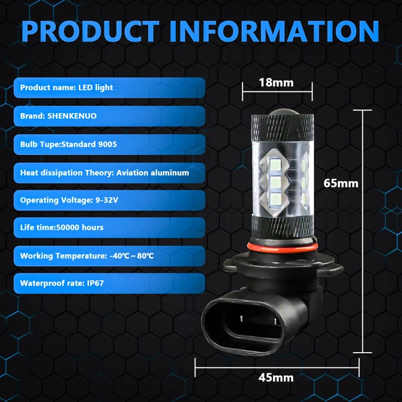 SHENKENUO 8000K ICE BLUE Bulbs Combo LED Headlight High Low