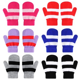 QKURT 6 Pairs Toddler Mittens, Winter Warm Knitted Stripe Gloves, Baby Stretch Mittens for Boys and Girls, Age 2-5 Years Old, multicoloured