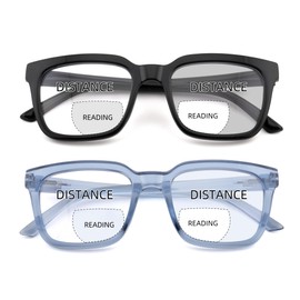 zooxsky 2 Pack Bifocal Reading Glasses for Women Men Oversized Clear Top Bi-focal Readers Progressive Dual-focus Glasses(Black+Blue,+1.00)