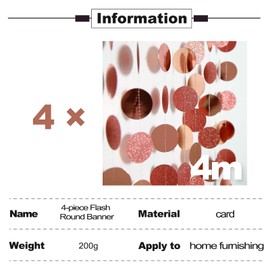 Paper Garland Glitter Round Circle Banner, 4 Pieces Hanging Party Decorations for Birthday, Baby Shower, Wedding, Christmas, Rose Gold Birthday Party Decoration (Rose Gold)