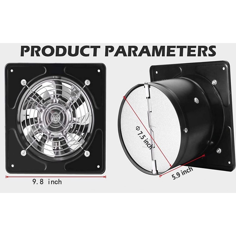 Nalle 8 inch Exhaust Fan 80W 500CFM Through-wall installation Ventilation