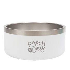 Pooch & Paws Stainless Steel Non Slip Dog Food Bowl, Feeder Bowl, Water Bowl, Double Wall Insulated, Keeps Water Cold (64 oz, Glacier White)