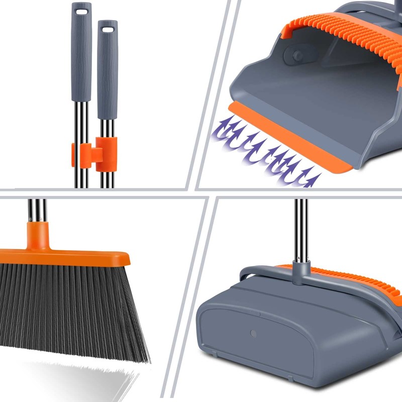 kelamayi Upgrade Broom and Dustpan Set, Self-Cleaning with Dustpan Teeth,
