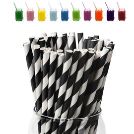 Black Stripes Drinking Straws-100Pack Straws Drinking Paper for Kids,Assorted Biodegradable Straws for Drinking Straws Drinking Straw Recyclable,Stripes Drinking Straws for Xmas Straws Party Decor