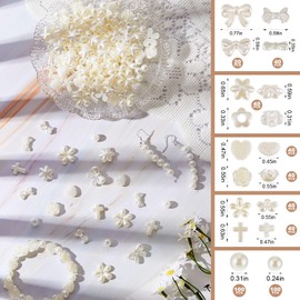Juexica 500 Pcs ABS Imitation Pearl Beads Star Heart Bowknot Circle Flower Beads White Aesthetic Beads for Jewelry Making Bracelets Necklaces Earrings Key Chains Accessories DIY Crafts (Elegant Style)