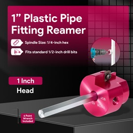 1-Inch Head Plastic Pipe Fitting Reamer With 1/4-Inch Hex Shaft, PVC Fitting Saver for PVC, SCH40, ABS, CPVC Water, Drain, Vent Lines, Fits Standard 1/2" Drills