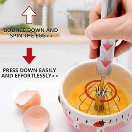 Semi-Automatic Egg Whisk Beater - Stainless Steel Wire Whisk Hand Push Blender Mixer