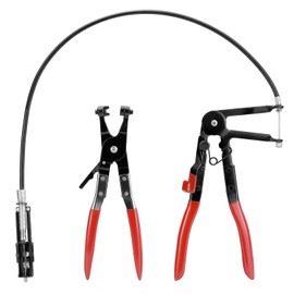 QWORK 24 Inch Flexible Cable and Flat Band Hose Clamp Pliers Set - High-Carbon Steel with Manganese Phosphate Coating, Ergonomic PVC Handle, for 18mm-54mm Clamps for Auto Repairs