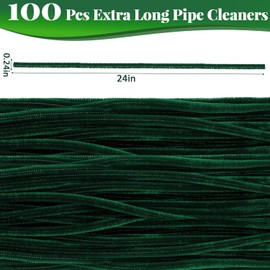 RoundFunny 100 Pcs Extra Long Pipe Cleaners Chenille Stem 6 mm x 24 Inch Pipe Cleaners Craft Supplies Fuzzy Sticks for Hair DIY Arts Crafts Project(Green)