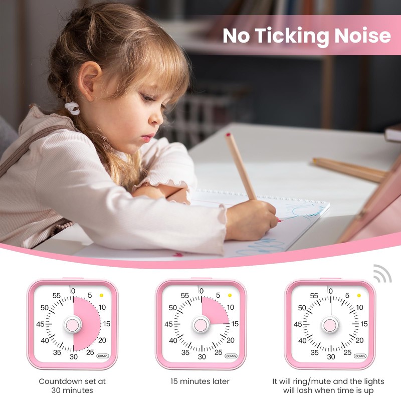 InfPokid Visual Timer for Kids with Pause Function, 60 Minute