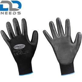 D2D | 1 pair - assembly gloves - size: 10 (XL) - black polyamide (nylon) with a PU coating - standard EN 388 CAT 2 - work gloves - fine knit - bearing gloves