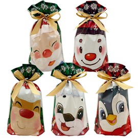 VIFOME 25 Pcs Christmas Party Favor Bags Santa Claus Gift Bags Xmas Treat Bags Plastic Drawstring Bags Candy Goodies Bags Gift Wrapping Bags Christmas Party Decoration