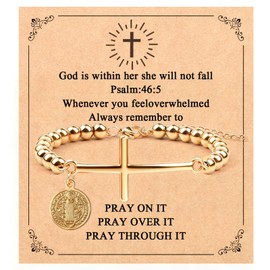 CXLDTE Religious Gift for Her Christian Cross Bracelet Bible Verse God is Within Her Christmas Stocking Stuffers Women Inspirational Bracelets Stainless Steel Jewelry Baptism Easter Tween Teen Girls