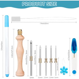 18 Pieces Embroidery Starter Kit Punch Needle Kit, 2 Needle Threaders, 1 Adjustable Embroidery Pen Made of Wooden Handle with 5 Size Punch for Crafts Stitching Applique Embellishments Beginners