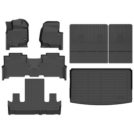 AZYT Floor Mats & Cargo Liner for 2021-2024 Ford Expedition Max 7 Seats with Backrest Mat, All Weather Automotive TPE Floor Liners Set Anti-Slip Waterproof Accessories Black