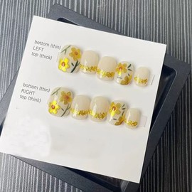 Magrace Handmade Press on Nails Medium Blue Fake Nails Long Coffin Stick on Nails for Womrn Gel UV Finish Handmade Nail Art with Design 10 pcs