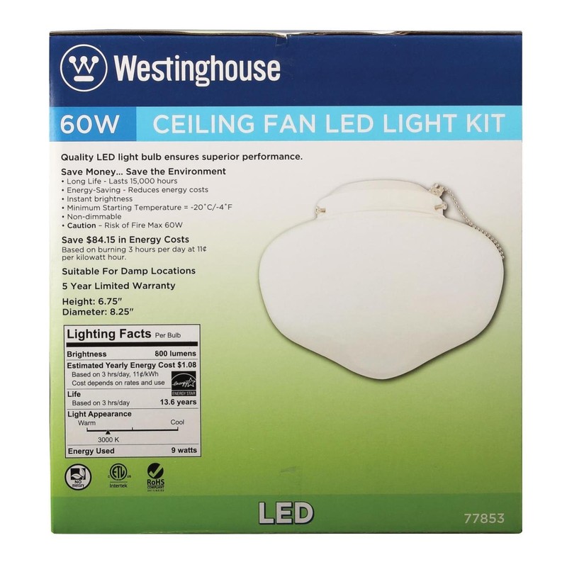 Westinghouse Lighting 7785300 LED Schoolhouse Indoor/Outdoor Ceiling Fan Light Kit,
