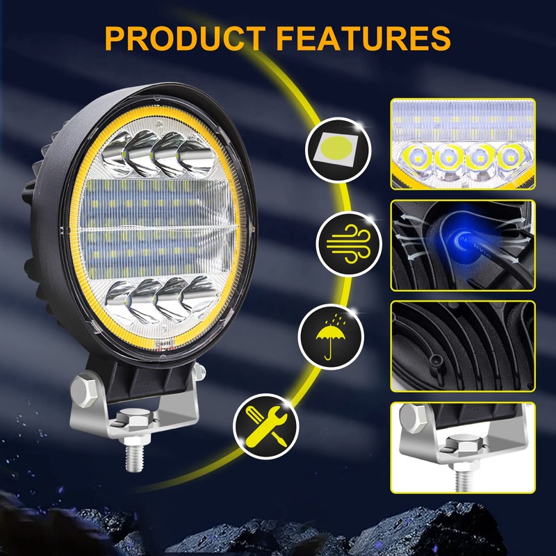 Work Light, 72W LED Work Light, 4.5 Inches, Round Work