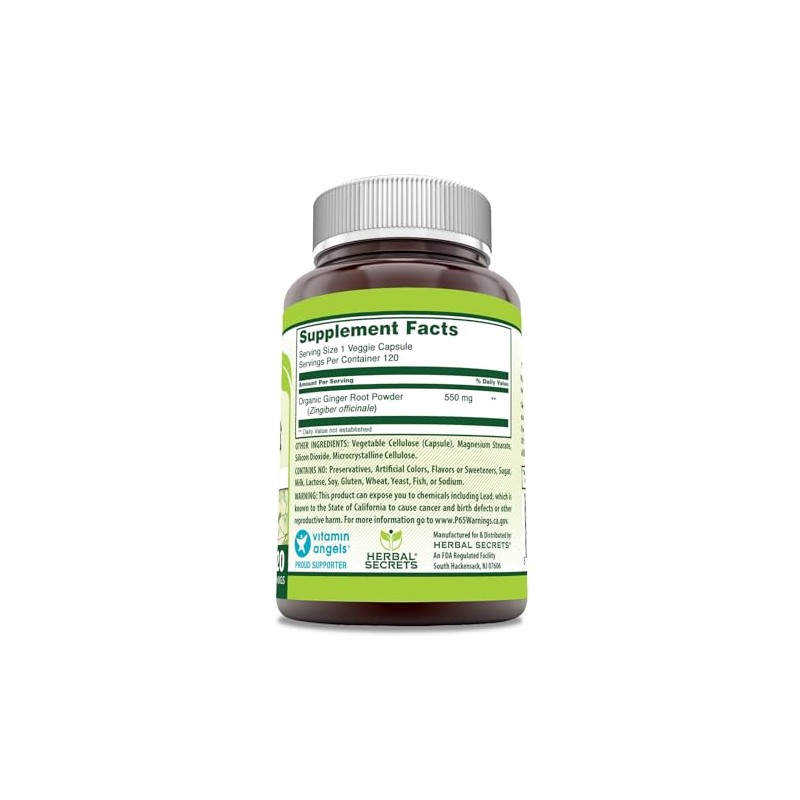 Herbal Secrets Ginger Root Supplement | 550 Mg Per Serving