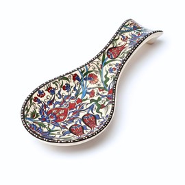 LEMOSE Handmade Ceramic Spoon Rest - Unique Tulip Design Craftsmanship Spoon Holder - Decorative Colorful Spoon Rest for Kitchen Counter Stove Top - Kitchen Decor and Accessories
