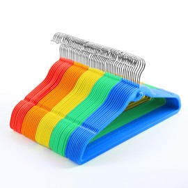 Multi-Color Premium Velvet Hangers with Mini Hooks, Pack of 50, Non Slip, Space Saving Cascading Clothes Hangers, Rainbow Colors, Red, Orange, Yellow, Green, Blue